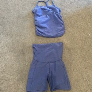 Beyond the Bump/Beyond Yoga -Soft Purple Maternity Tank Top and Biker Shorts Set